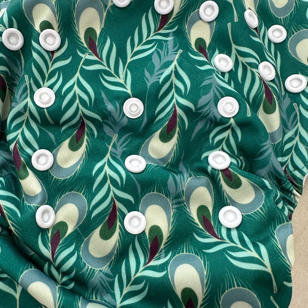Peacock feather print diaper cover with insert